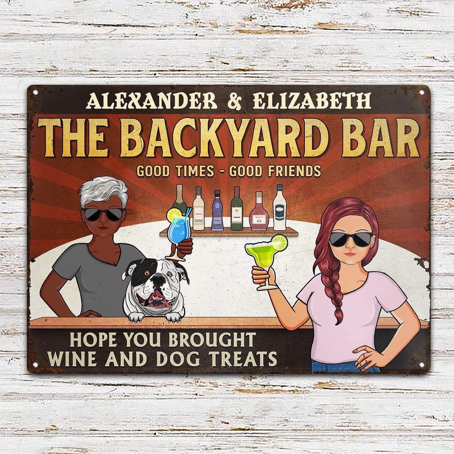 Hope You Brought Alcohol And Dog Treats Couple Husband Wife - Backyard, House Warming Gift For Pet Owners, Pet Lovers - Personalized Classic Metal Signs