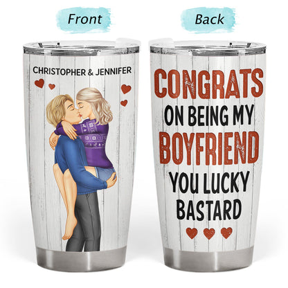 Congrats On Being My Husband Kissing Couple - Anniversary, Vacation, Funny Gift For Couples, Family - Personalized Tumbler
