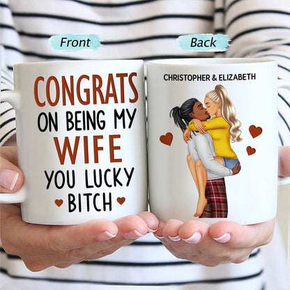 Congrats On Being My Husband Kissing Couple - Anniversary, Vacation, Funny Gift For Couples, Family - Personalized Mug