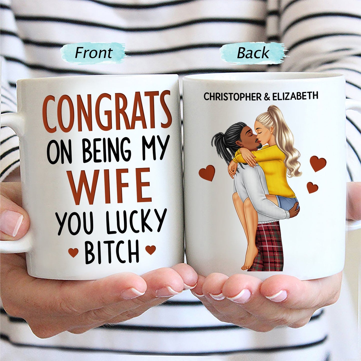 Congrats On Being My Husband Kissing Couple - Anniversary, Vacation, Funny Gift For Couples, Family - Personalized Mug
