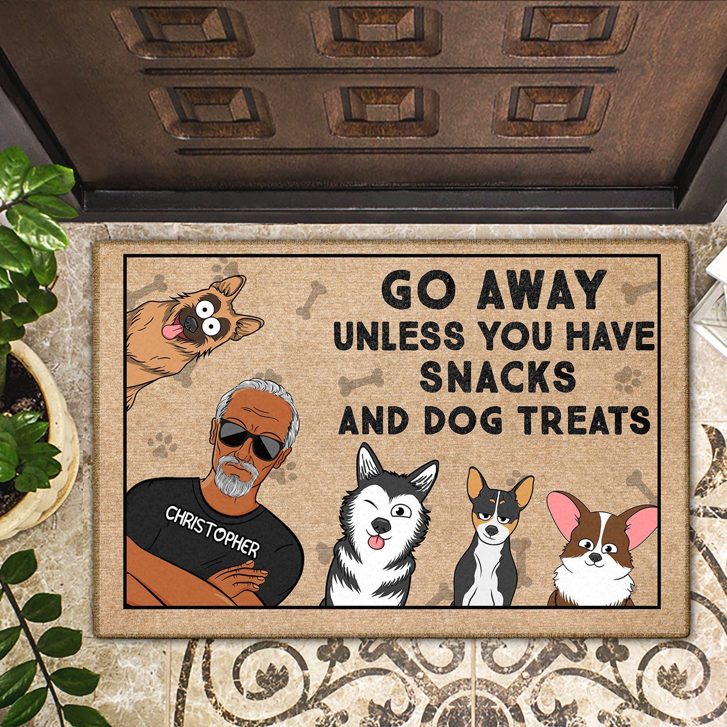 Go Away Unless You Have Alcohol And Dog Treats Funny Cartoon Dog Emotion - Gift For Dog Lovers, Couples - Personalized Doormat