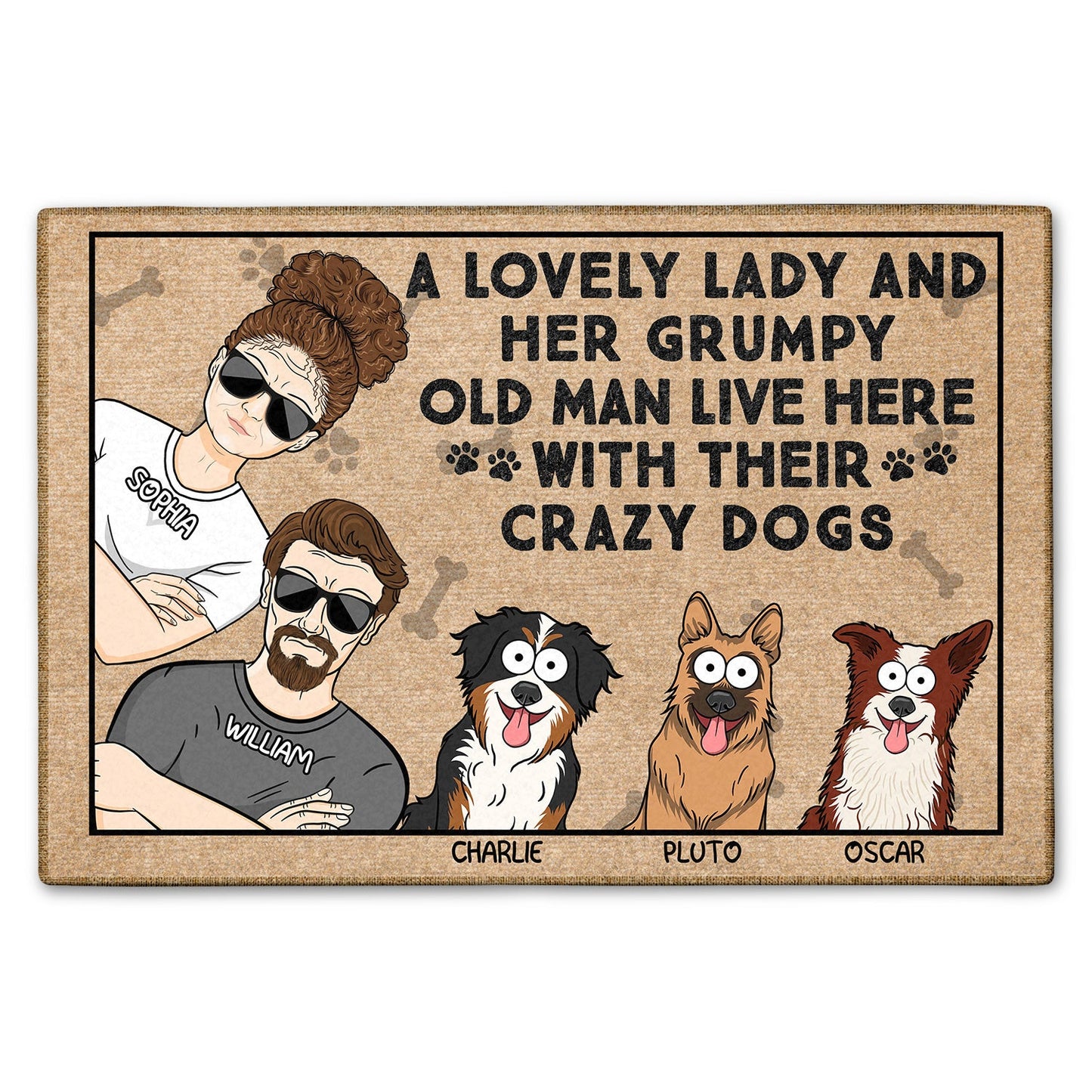 A Lovely Lady And Her Grumpy Old Man Live Here Funny Cartoon Dog - Gift For Dog Lovers, Couples - Personalized Doormat