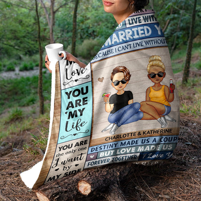 You Are My Love I Married You Because I Can't Live Without You Cartoon Husband Wife - Gift For Couples - Personalized Fleece Blanket