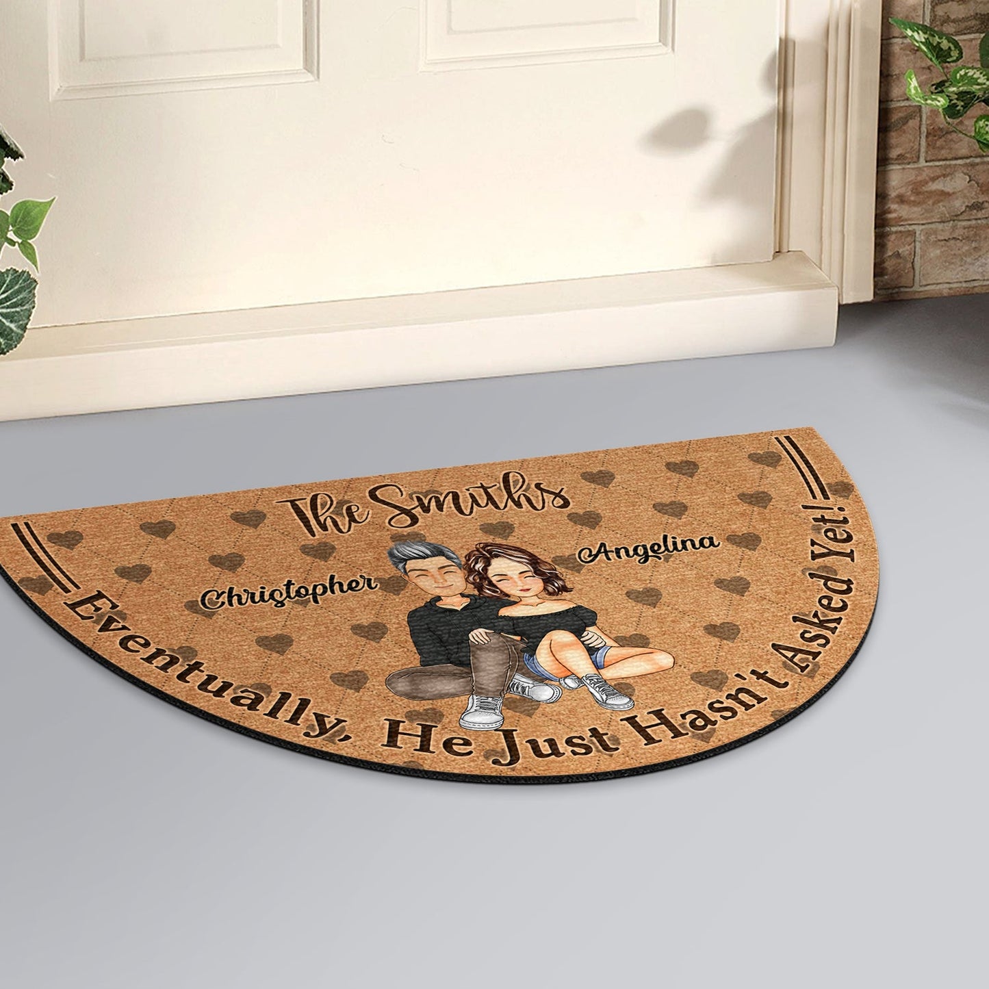 Eventually He Just Hasn't Asked Yet - Gift For Couples - Personalized Custom Shaped Doormat