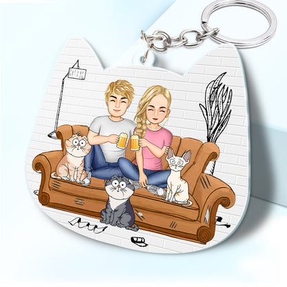 You And Me And The Cats Cat Face Shape - Birthday, Anniversary, Funny Gift For Couple, Pet Lover - Personalized Acrylic Keychain