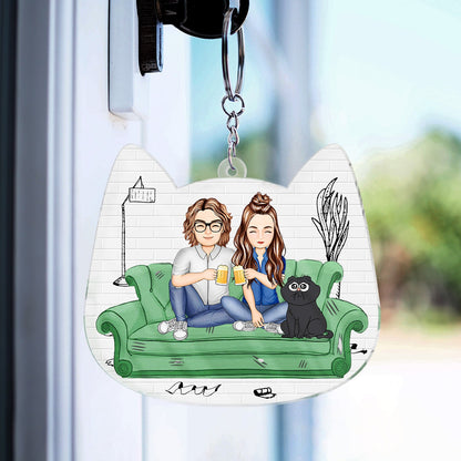 You And Me And The Cats Cat Face Shape - Birthday, Anniversary, Funny Gift For Couple, Pet Lover - Personalized Acrylic Keychain