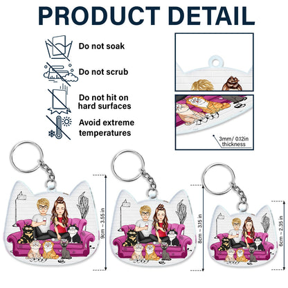 You And Me And The Cats Cat Face Shape - Birthday, Anniversary, Funny Gift For Couple, Pet Lover - Personalized Acrylic Keychain