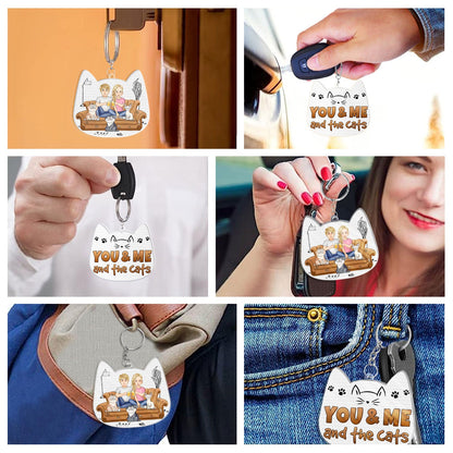 You And Me And The Cats Cat Face Shape - Birthday, Anniversary, Funny Gift For Couple, Pet Lover - Personalized Acrylic Keychain