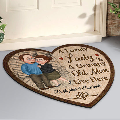 A Lovely Lady And A Grumpy Old Man Live Here - Gift For Couples - Personalized Custom Shaped Doormat