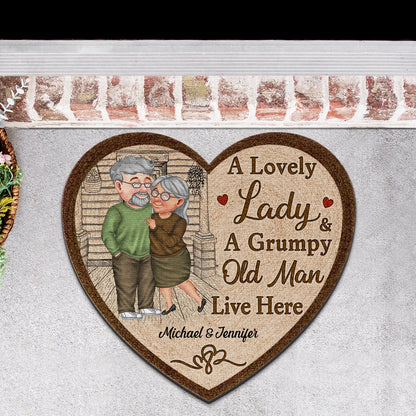 A Lovely Lady And A Grumpy Old Man Live Here - Gift For Couples - Personalized Custom Shaped Doormat