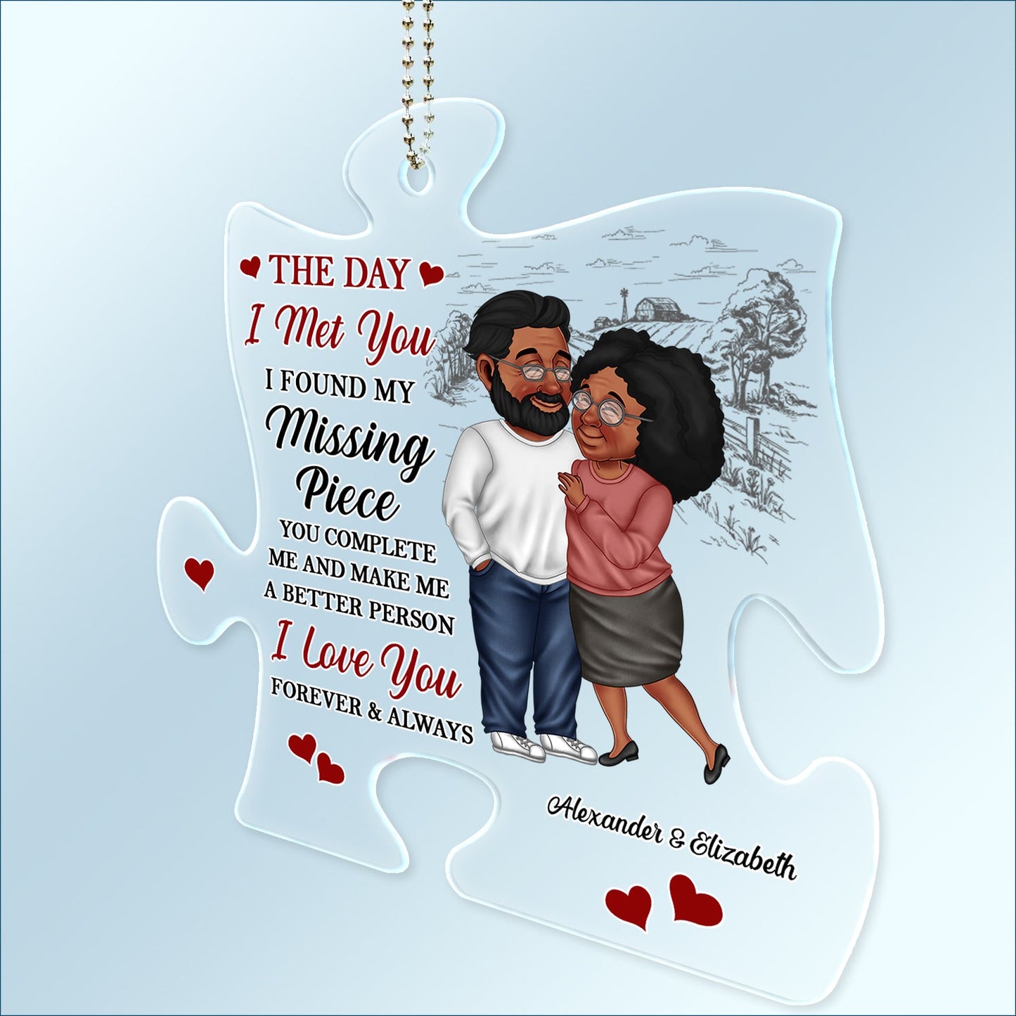 The Day I Met You I Found My Missing Piece - Anniversary Gift For Spouse, Lover, Husband, Wife, Boyfriend, Girlfriend, Couple - Personalized Acrylic Car Hanger