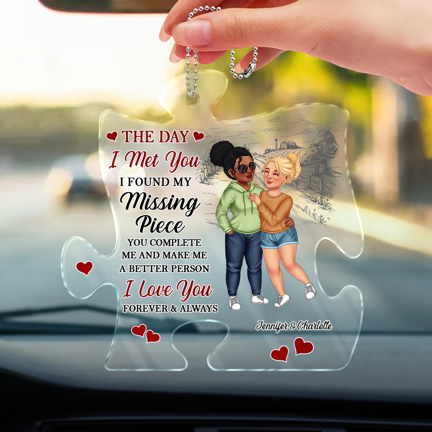 The Day I Met You I Found My Missing Piece - Anniversary Gift For Spouse, Lover, Husband, Wife, Boyfriend, Girlfriend, Couple - Personalized Acrylic Car Hanger