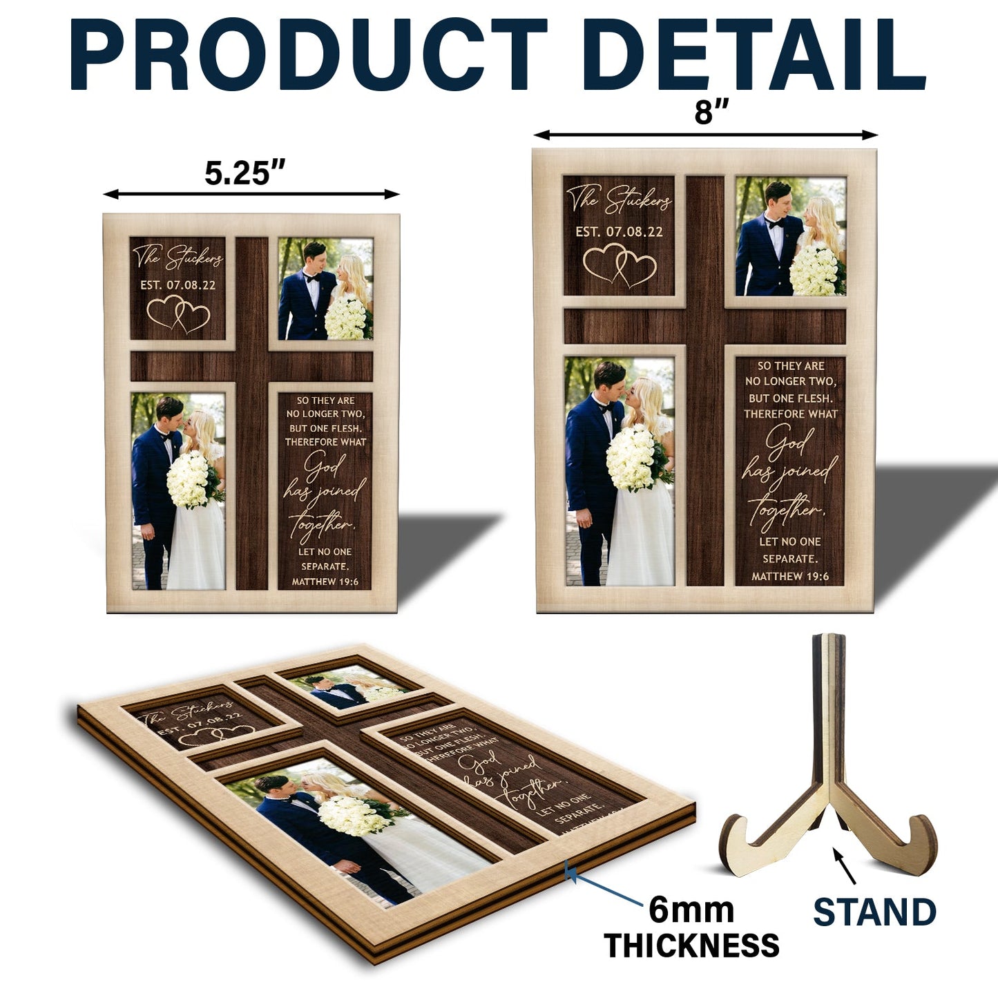 Custom Photo So They Are No Longer Two - Loving, Anniversary Gift For Married Couple, Spouse, Husband, Wife - Personalized 2-Layered Wooden Plaque With Stand