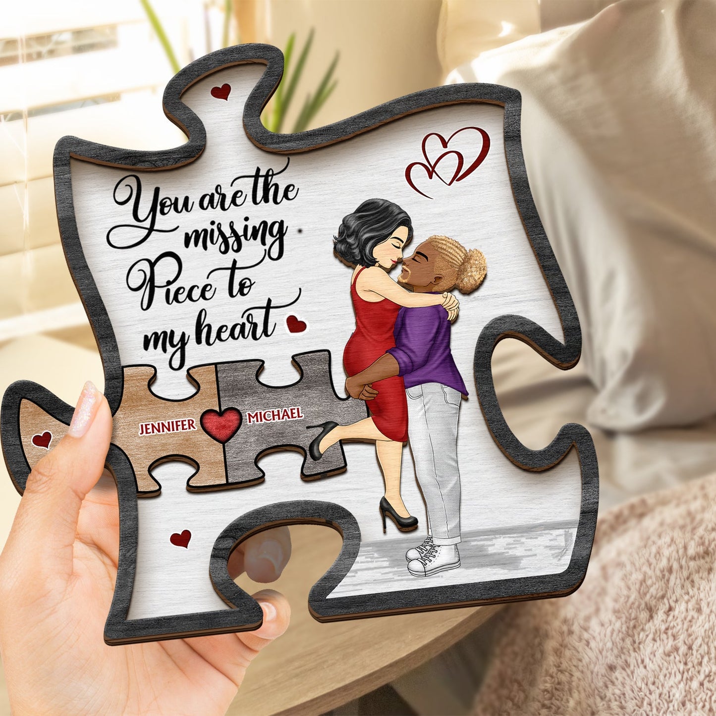 You Are My Missing Piece To My Heart - Anniversary Gift For Spouse, Lover, Couple - Personalized 2-Layered Wooden Plaque With Stand