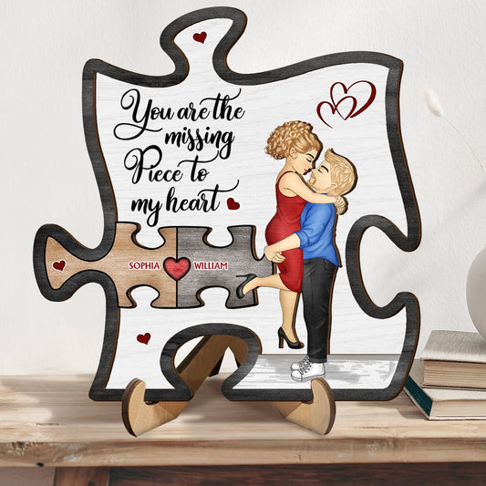 You Are My Missing Piece To My Heart - Anniversary Gift For Spouse, Lover, Couple - Personalized 2-Layered Wooden Plaque With Stand