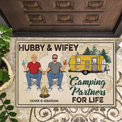 Hubby & Wifey Camping Partners For Life - Gift For Couples, Camping Lovers - Personalized Doormat