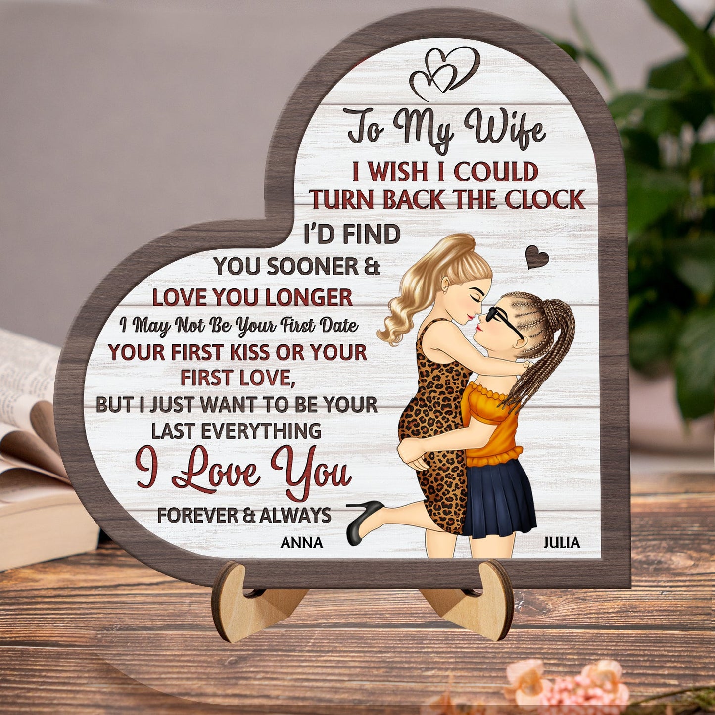 I Wish I Could Turn Back The Clock - Anniversary, Loving Gift For Couples, Husband, Wife - Personalized 2-Layered Wooden Plaque With Stand