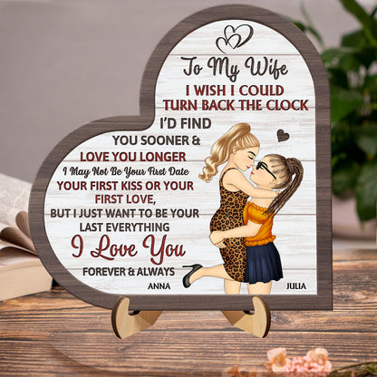 I Wish I Could Turn Back The Clock - Anniversary, Loving Gift For Couples, Husband, Wife - Personalized 2-Layered Wooden Plaque With Stand