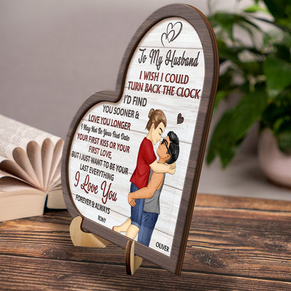 I Wish I Could Turn Back The Clock - Anniversary, Loving Gift For Couples, Husband, Wife - Personalized 2-Layered Wooden Plaque With Stand