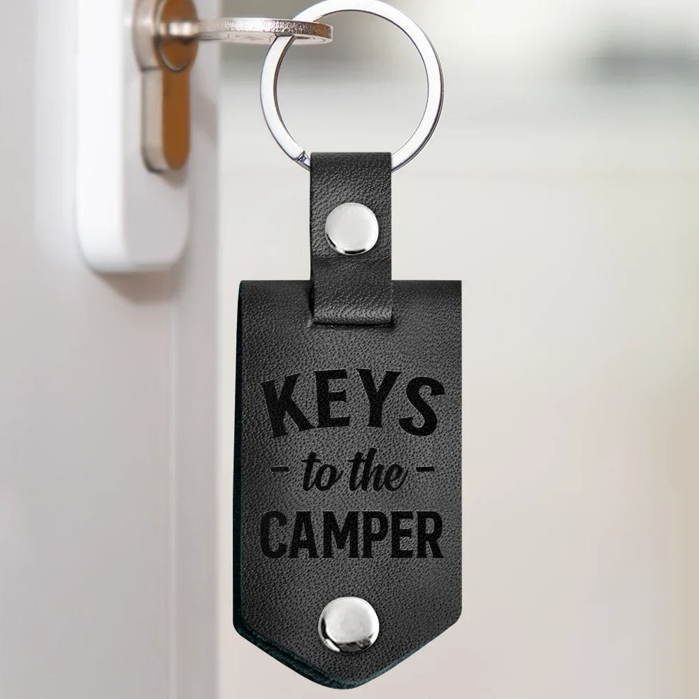 Custom Photo Keys To The Camper - Gift For Camping Lovers - Personalized Leather Photo Keychain