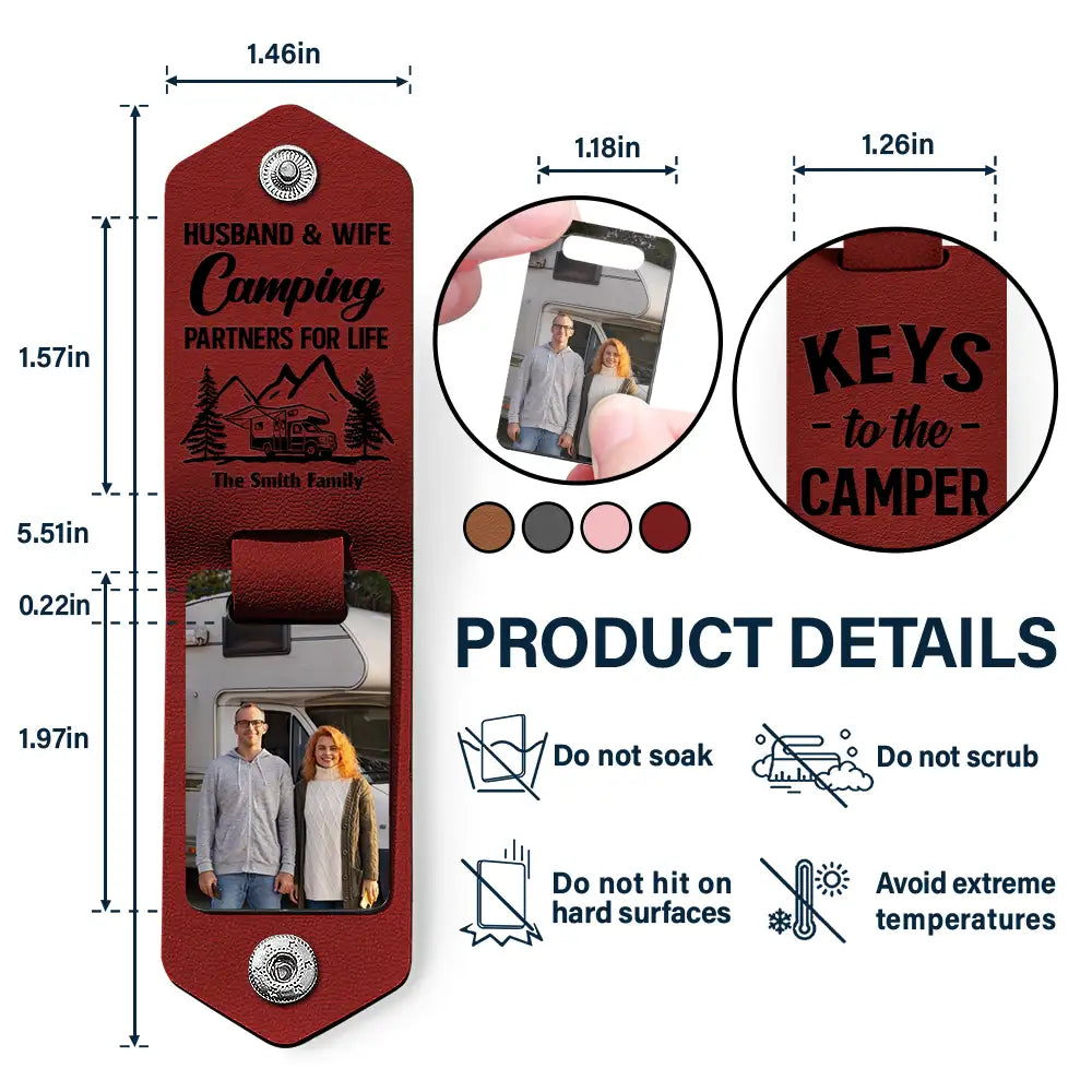 Custom Photo Keys To The Camper - Gift For Camping Lovers - Personalized Leather Photo Keychain