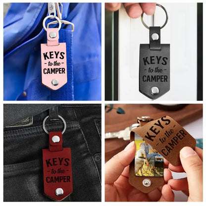 Custom Photo Keys To The Camper - Gift For Camping Lovers - Personalized Leather Photo Keychain