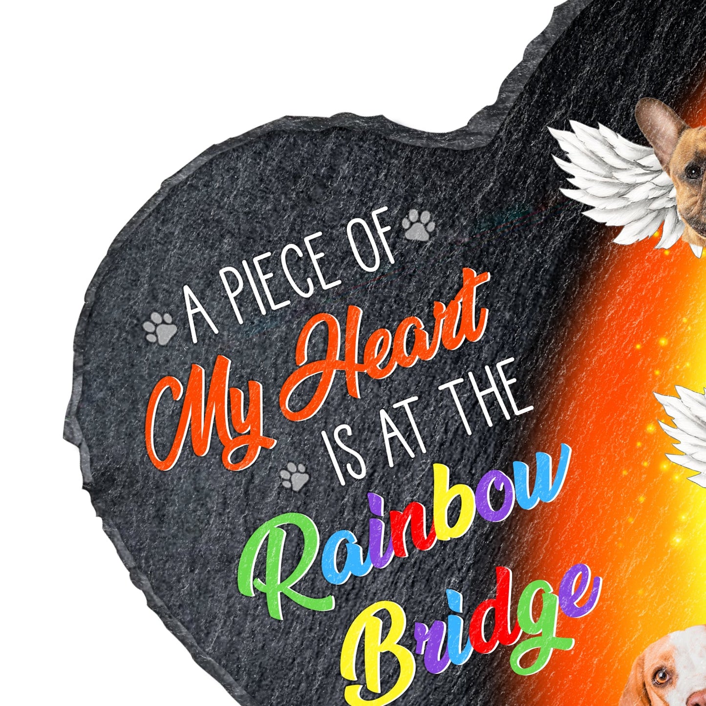 Custom Photo A Piece Of My Heart Is At The Rainbow Bridge - Pet Memorial Gift - Personalized Heart Memorial Garden Stone