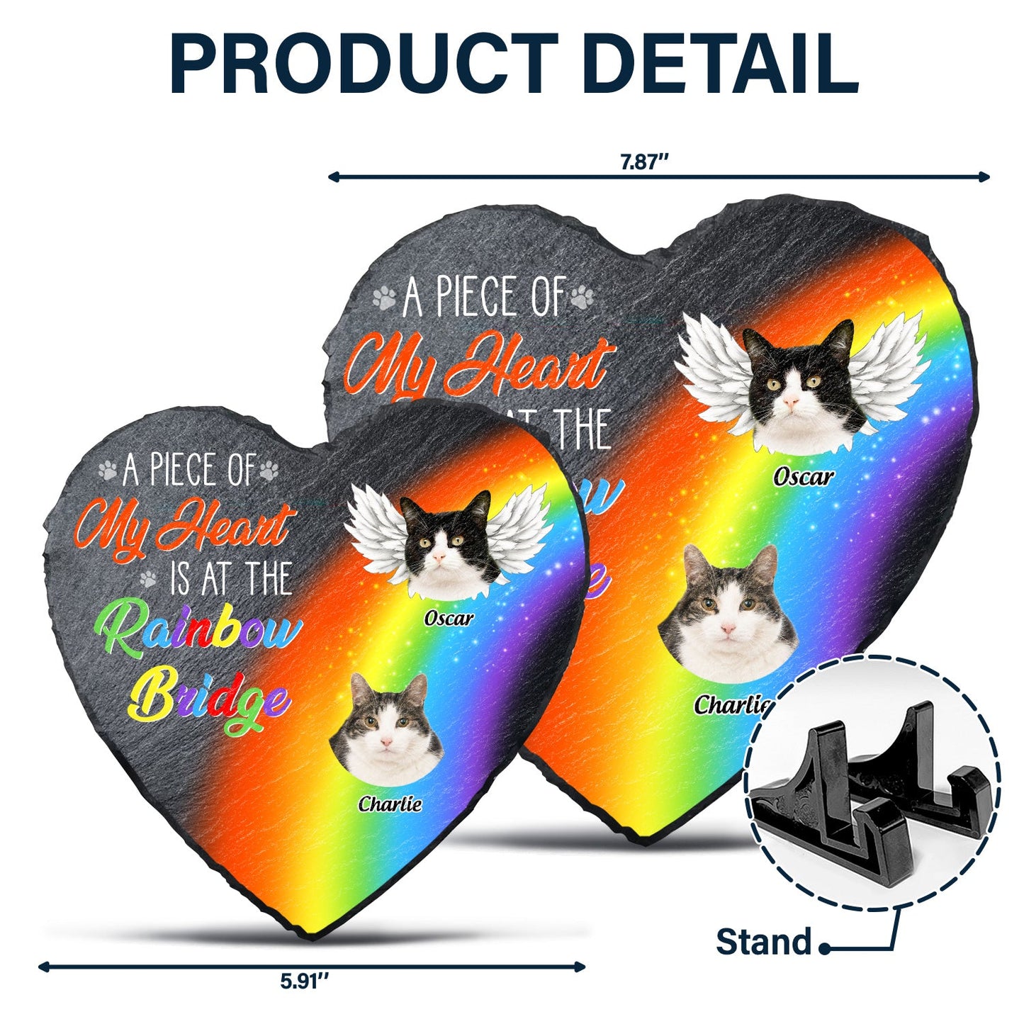 Custom Photo A Piece Of My Heart Is At The Rainbow Bridge - Pet Memorial Gift - Personalized Heart Memorial Garden Stone