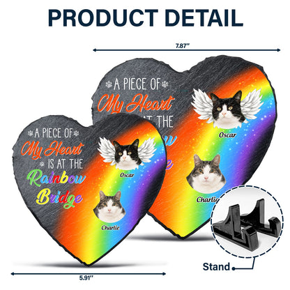 Custom Photo A Piece Of My Heart Is At The Rainbow Bridge - Pet Memorial Gift - Personalized Heart Memorial Garden Stone