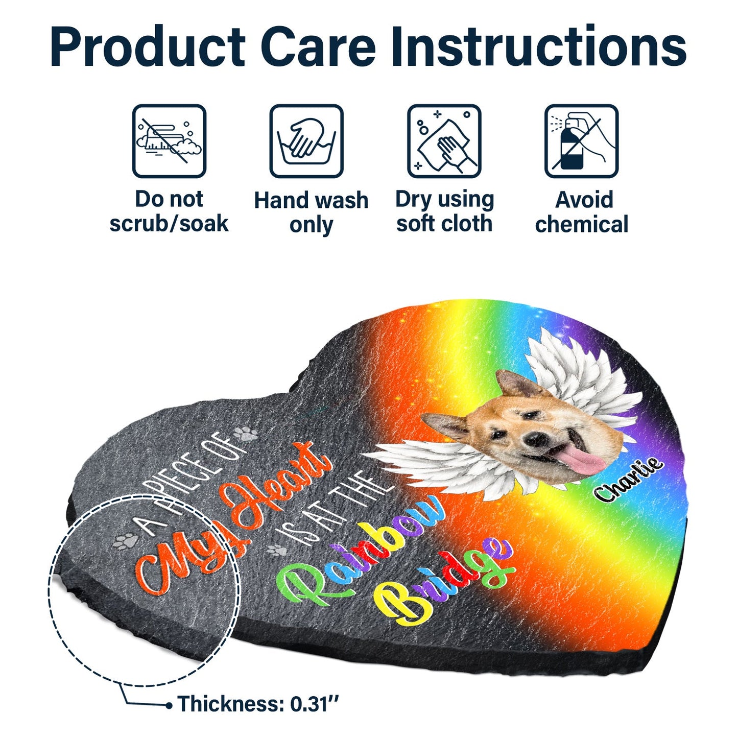 Custom Photo A Piece Of My Heart Is At The Rainbow Bridge - Pet Memorial Gift - Personalized Heart Memorial Garden Stone