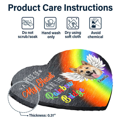 Custom Photo A Piece Of My Heart Is At The Rainbow Bridge - Pet Memorial Gift - Personalized Heart Memorial Garden Stone