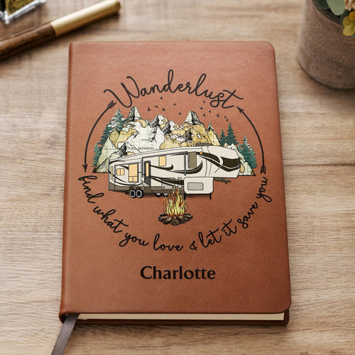 Wanderlust Find What You Love And Let It Save You - Gift For Camping Lovers - Personalized Leather Journal