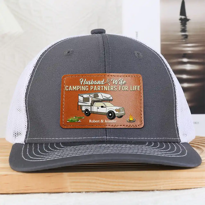 Drive Slow Drunk Campers Matter Camping Lover - Personalized Leather Patch Hat