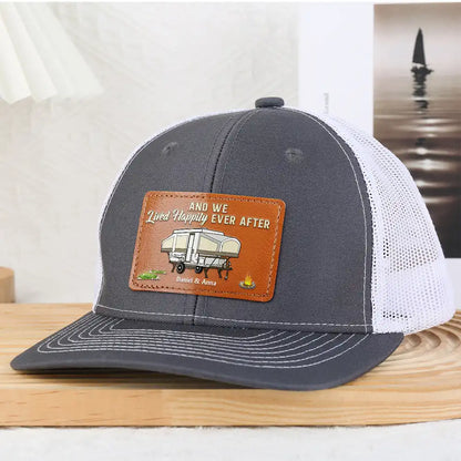 Drive Slow Drunk Campers Matter Camping Lover - Personalized Leather Patch Hat