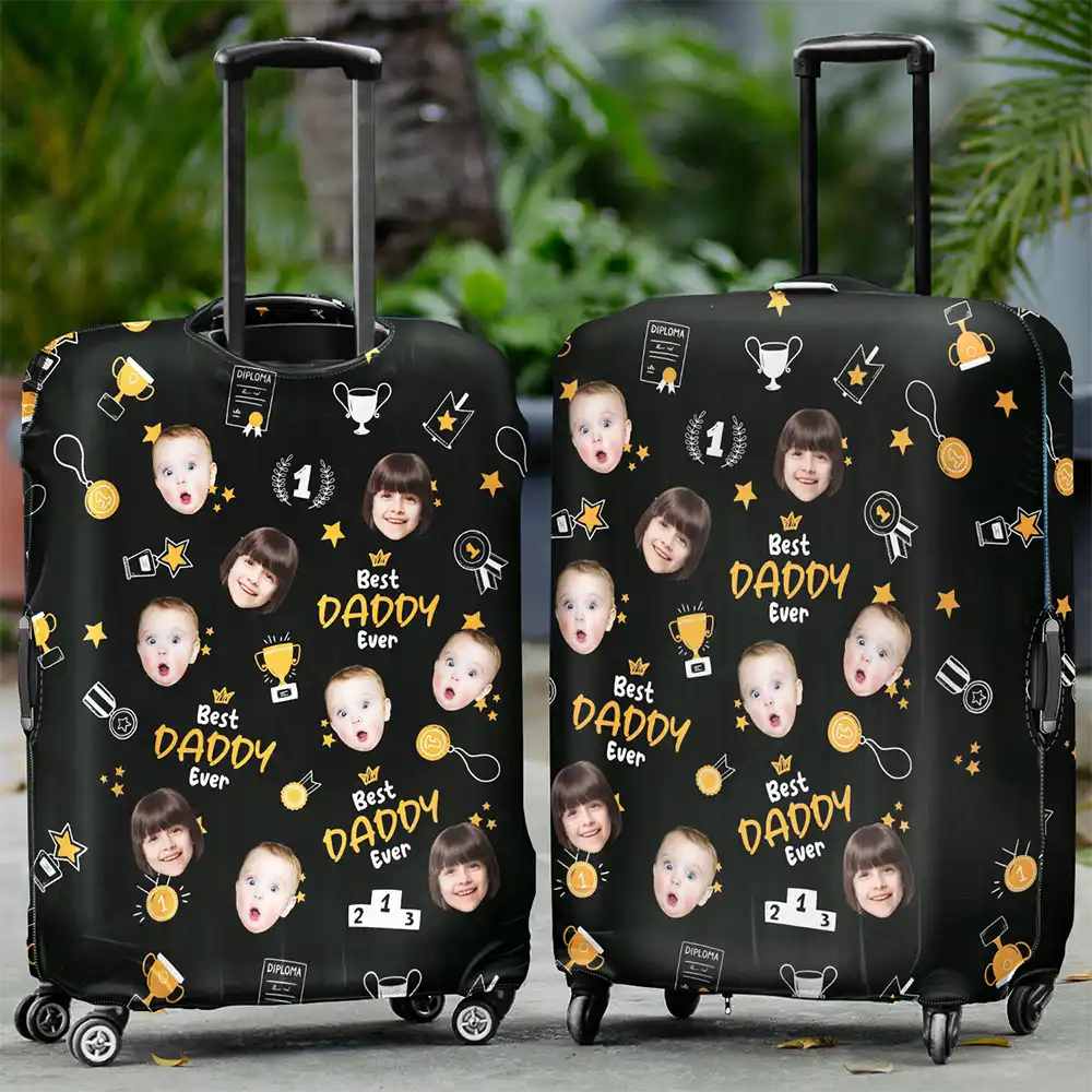 Custom Photo Best Mom Dad Ever Trophy Parents - Personalized Luggage Cover