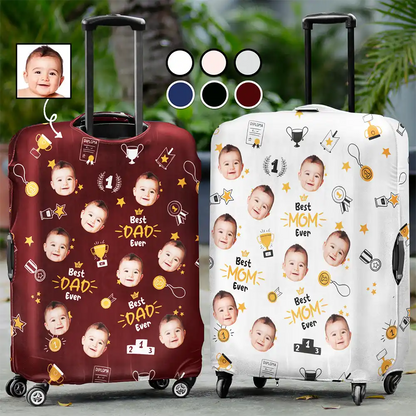 Custom Photo Best Mom Dad Ever Trophy Parents - Personalized Luggage Cover