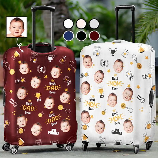 Custom Photo Best Mom Dad Ever Trophy Parents - Personalized Luggage Cover