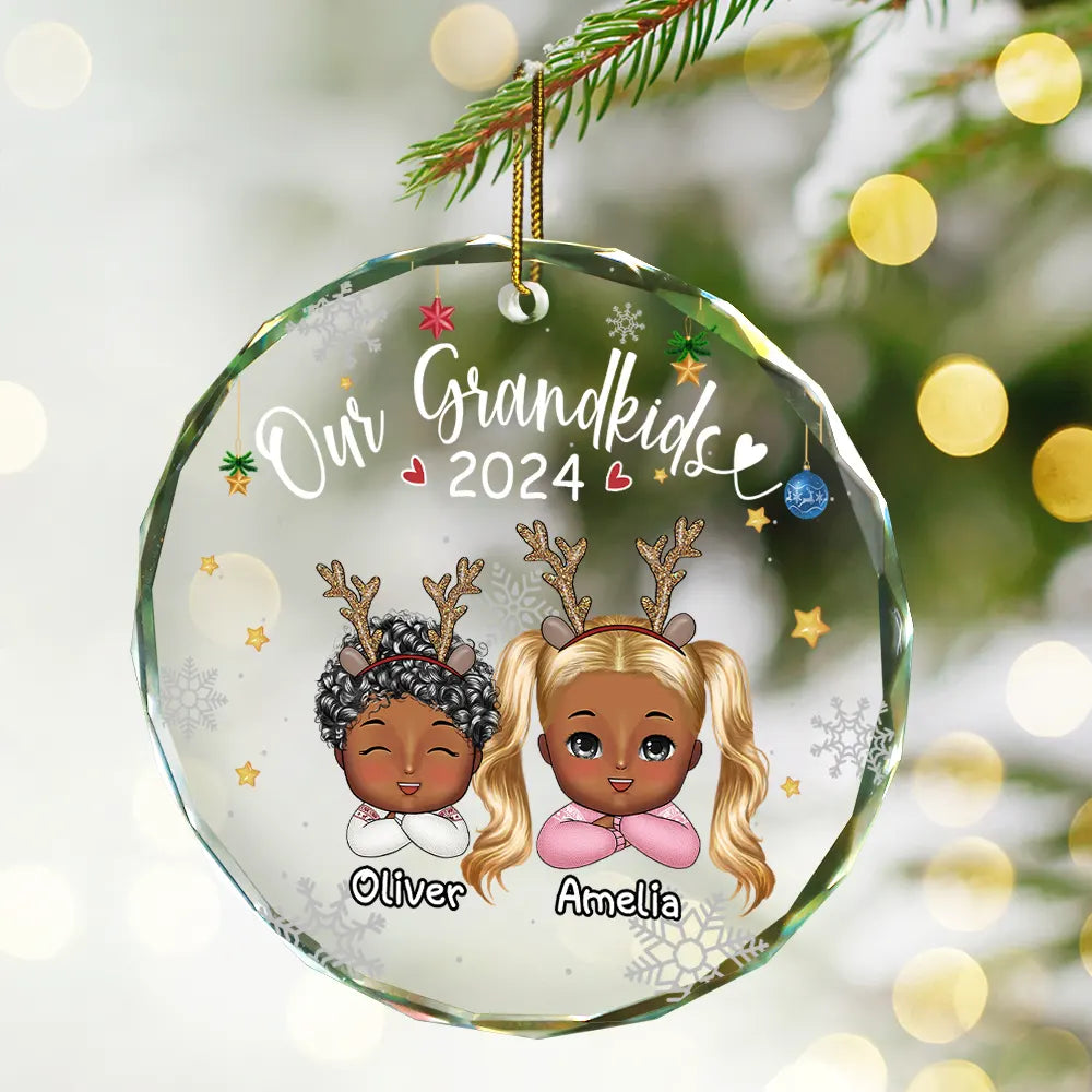 My Grandkids Grandparents Family Chibi - Personalized Circle Ornament