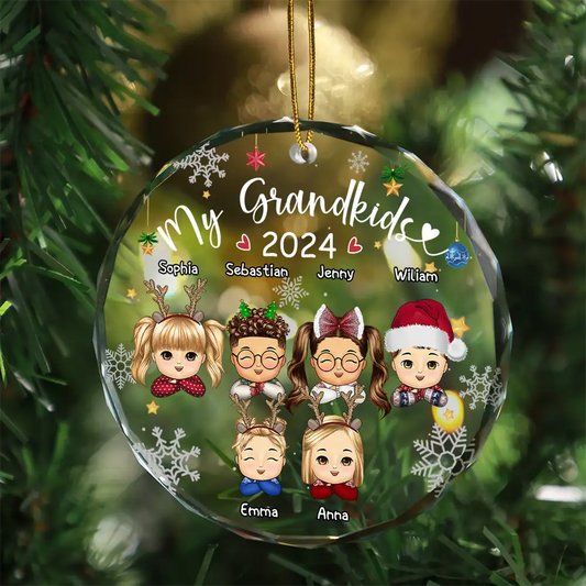 My Grandkids Grandparents Family Chibi - Personalized Circle Ornament