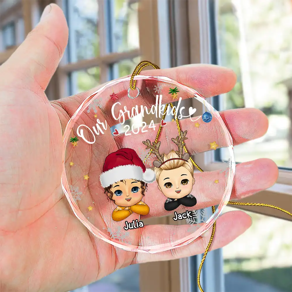 My Grandkids Grandparents Family Chibi - Personalized Circle Ornament