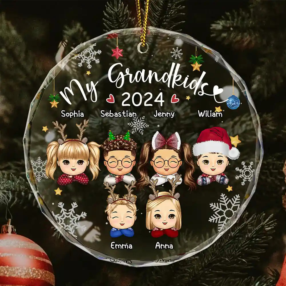 My Grandkids Grandparents Family Chibi - Personalized Circle Ornament