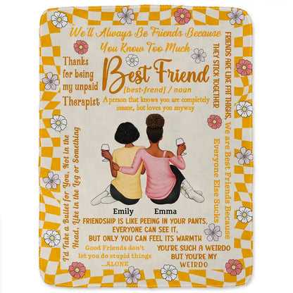 Best Friends Thanks For Being My Unpaid Therapist - Personalized Fleece Blanket