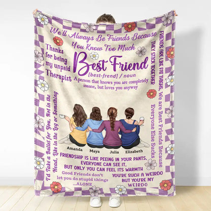 Best Friends Thanks For Being My Unpaid Therapist - Personalized Fleece Blanket