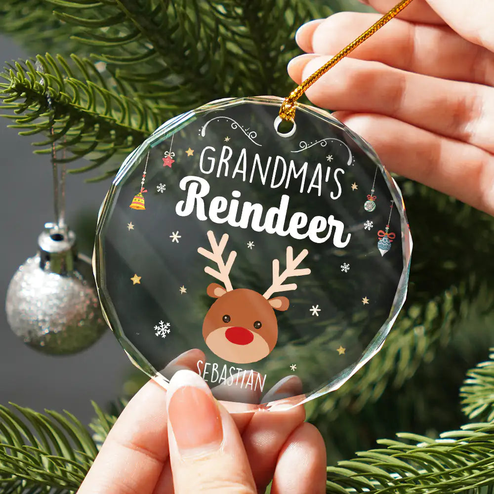 Grandkids Grandma Grandpa Mom Dad Reindeer - Personalized Circle Acrylic Ornament