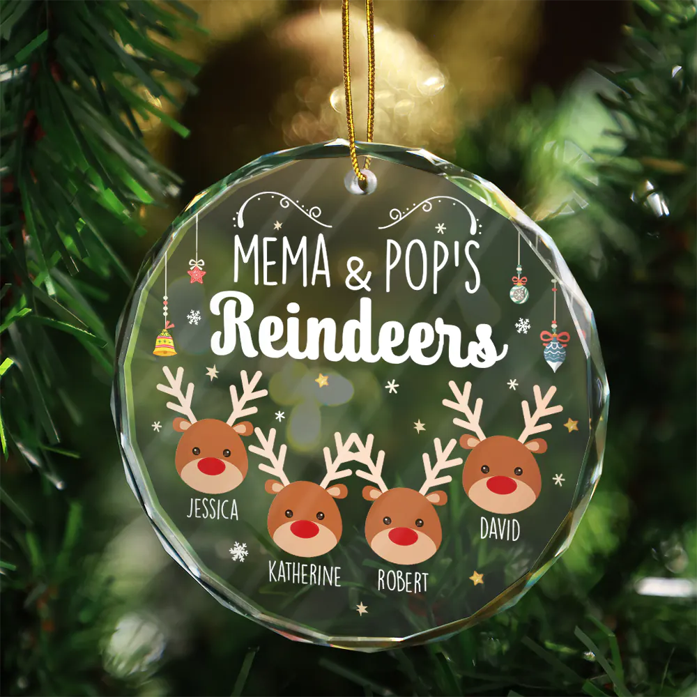 Grandkids Grandma Grandpa Mom Dad Reindeer - Personalized Circle Acrylic Ornament