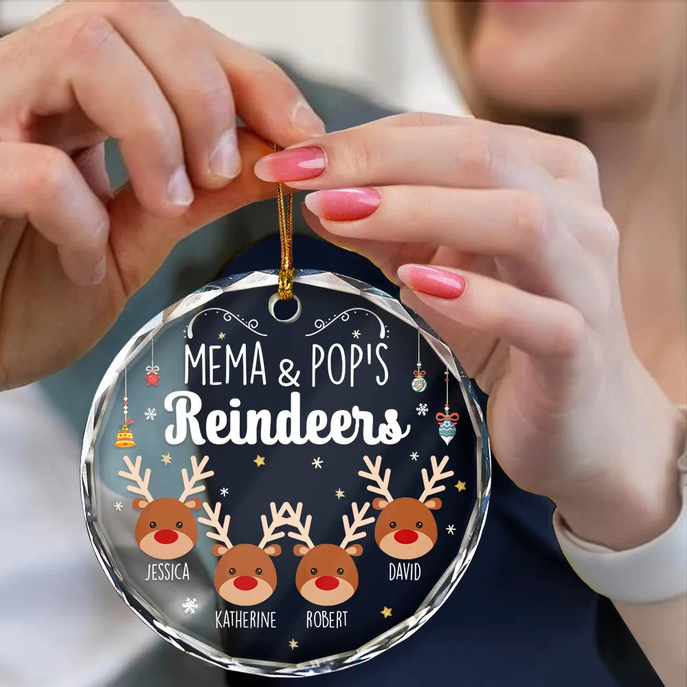 Grandkids Grandma Grandpa Mom Dad Reindeer - Personalized Circle Acrylic Ornament