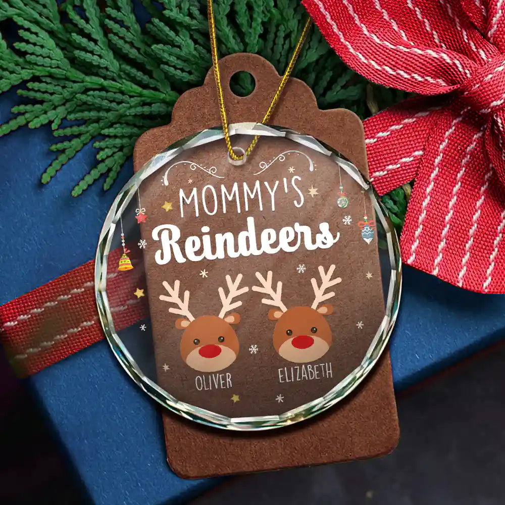 Grandkids Grandma Grandpa Mom Dad Reindeer - Personalized Circle Acrylic Ornament