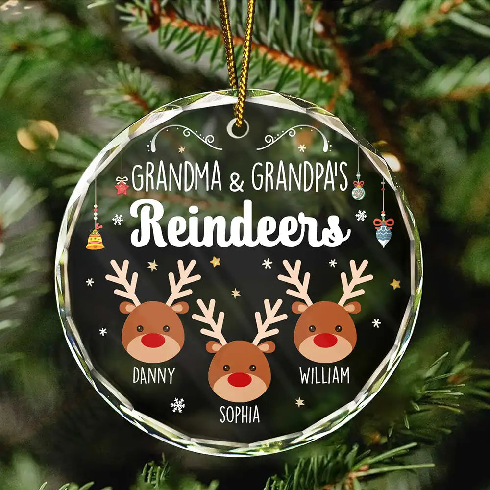 Grandkids Grandma Grandpa Mom Dad Reindeer - Personalized Circle Acrylic Ornament