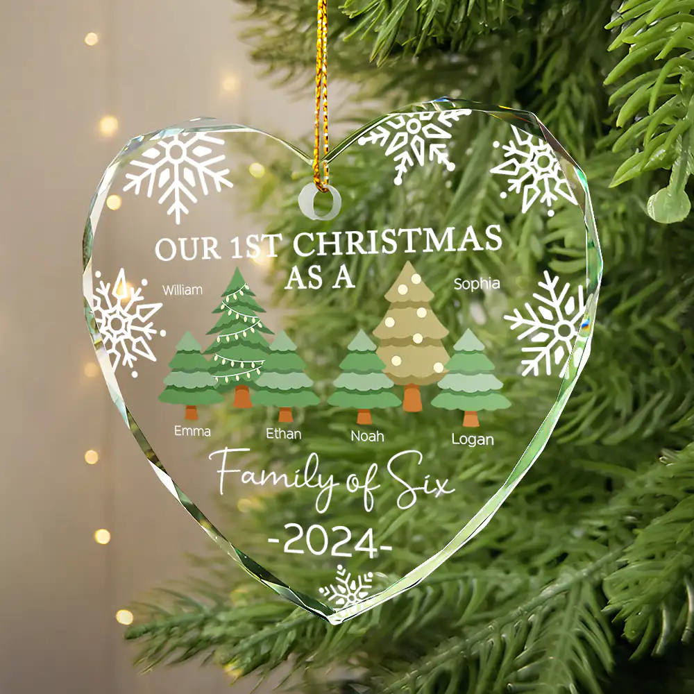 First Christmas As A Family Of Three - Personalized Heart Shaped Acrylic Ornament