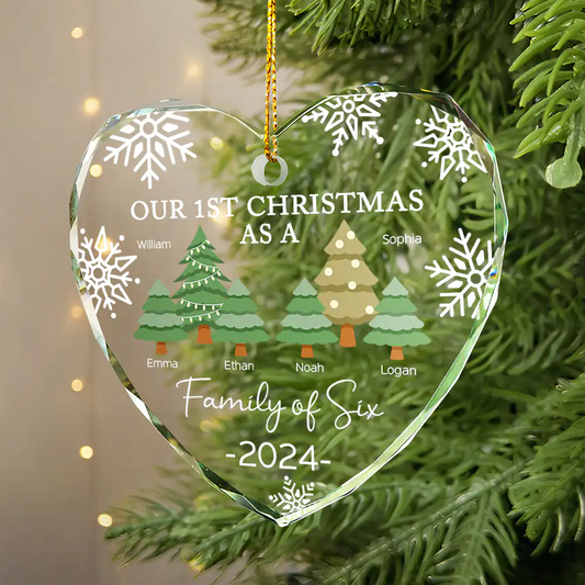 First Christmas As A Family Of Three - Personalized Heart Shaped Acrylic Ornament